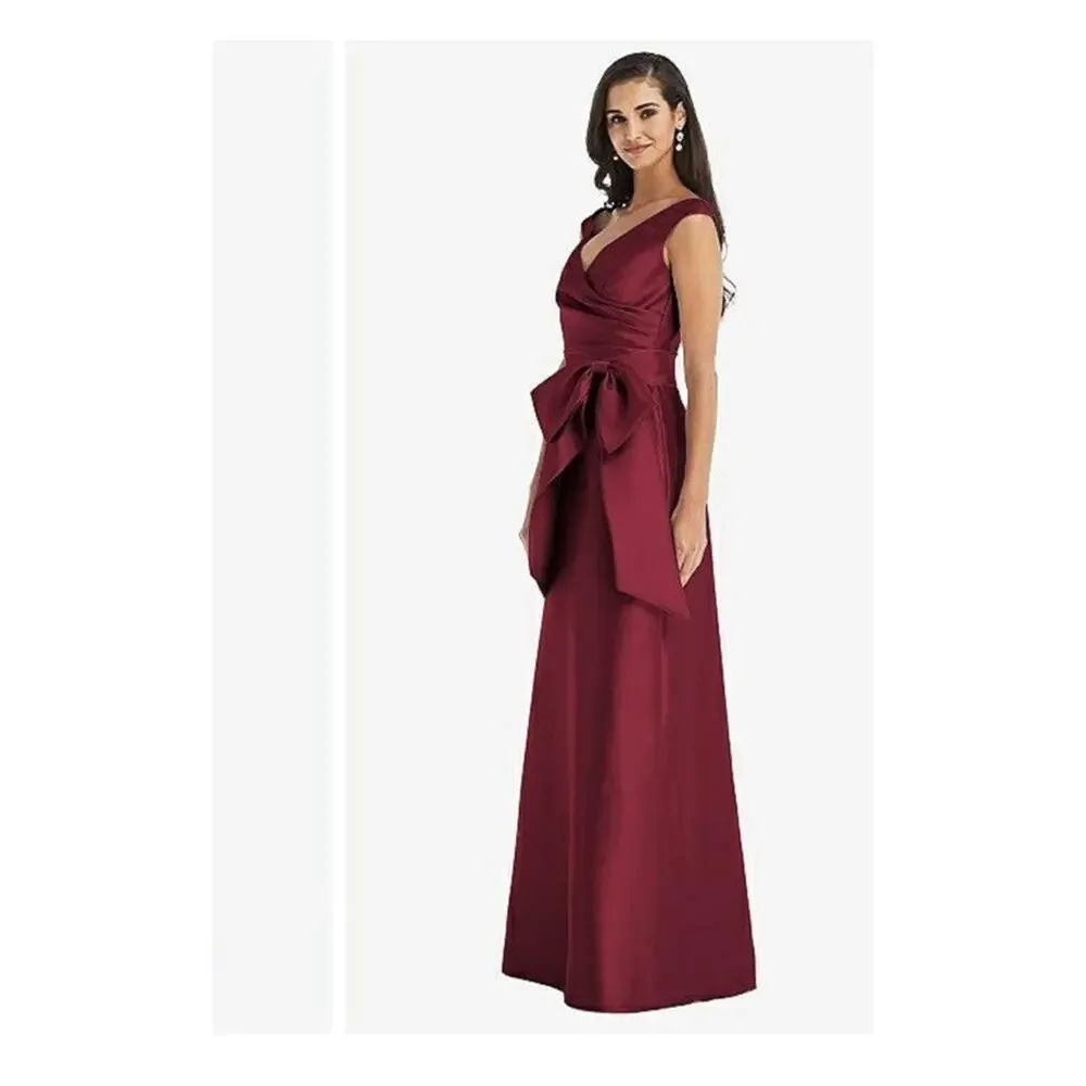 Alfred Sung Off -Shoulder Burgundy Satin Gown With Sash, Size 20, NWT D802S - Picture 12 of 13